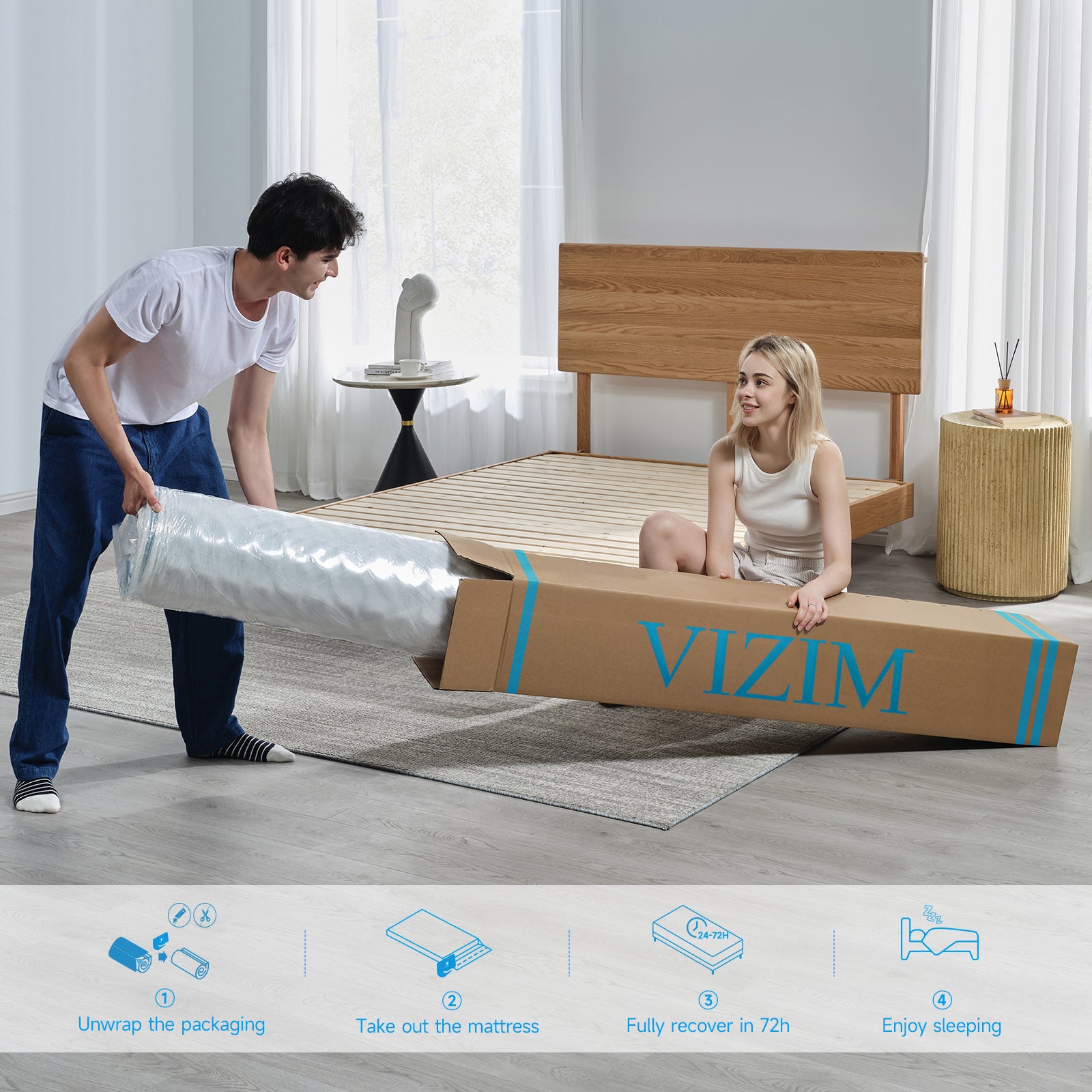 VIZIM Twin Mattress 10 Inch, Memory Foam & Pocket Spring Hybrid Mattress in a Box, Medium Firm