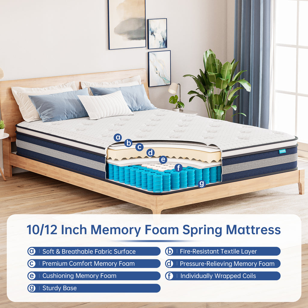King Mattress, 10 Inch Hybrid Mattress with Individual Pocket Springs,Medium Firm