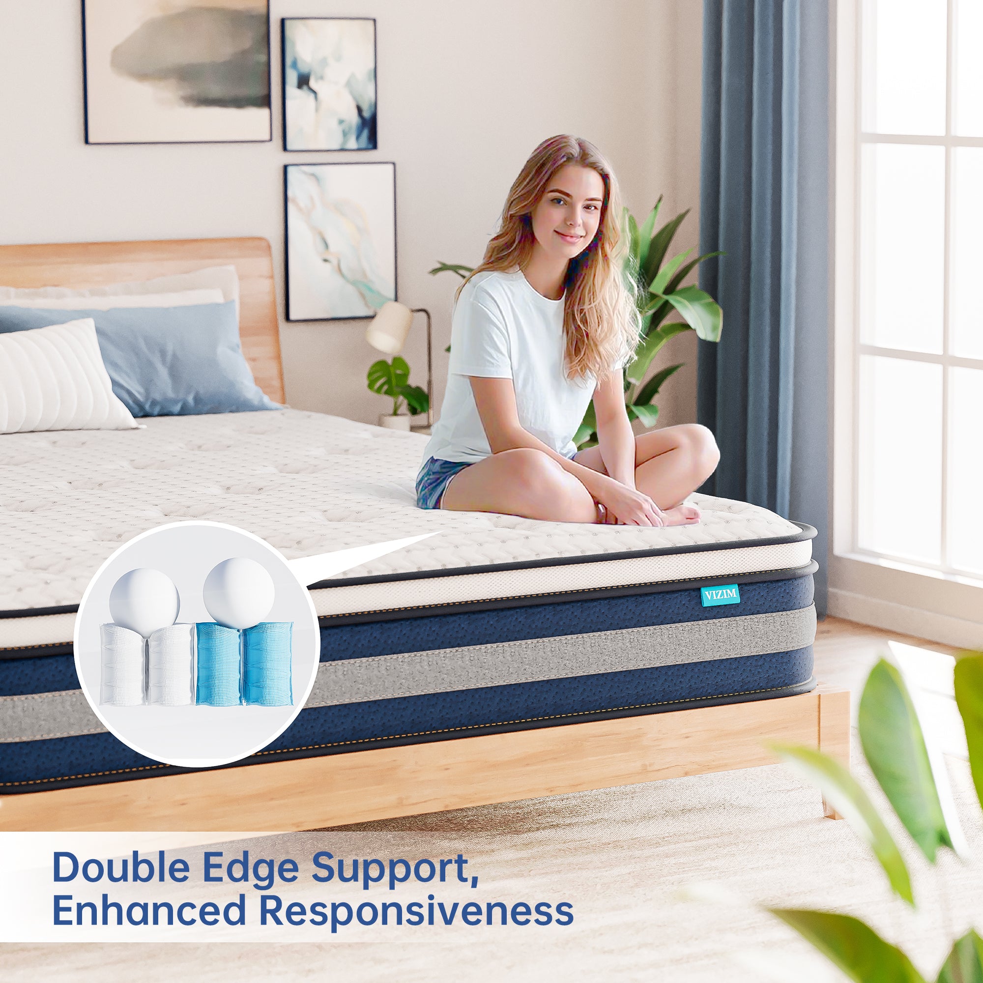 King Mattress, 10 Inch Hybrid Mattress with Individual Pocket Springs,Medium Firm