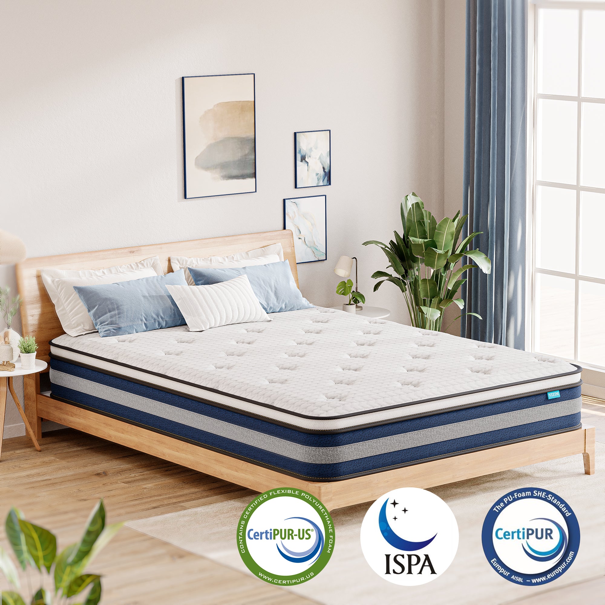 King Mattress, 10 Inch Hybrid Mattress with Individual Pocket Springs,Medium Firm